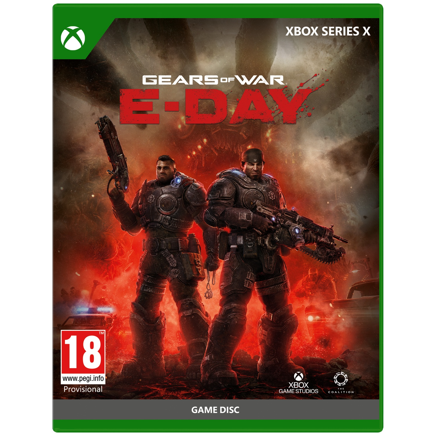 Deux soldats blindés, couverture Gears of War E-Day. Xbox Series X.