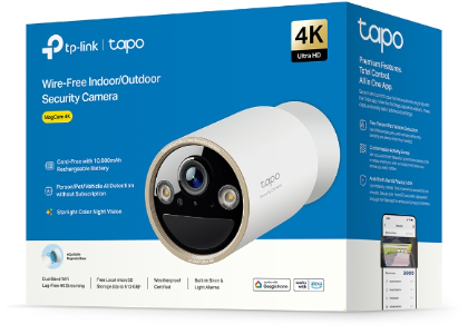 Pudełko kamery bezpieczeństwa TP-Link Tapo 4K bezprzewodowej wewnętrznej/zewnętrznej.