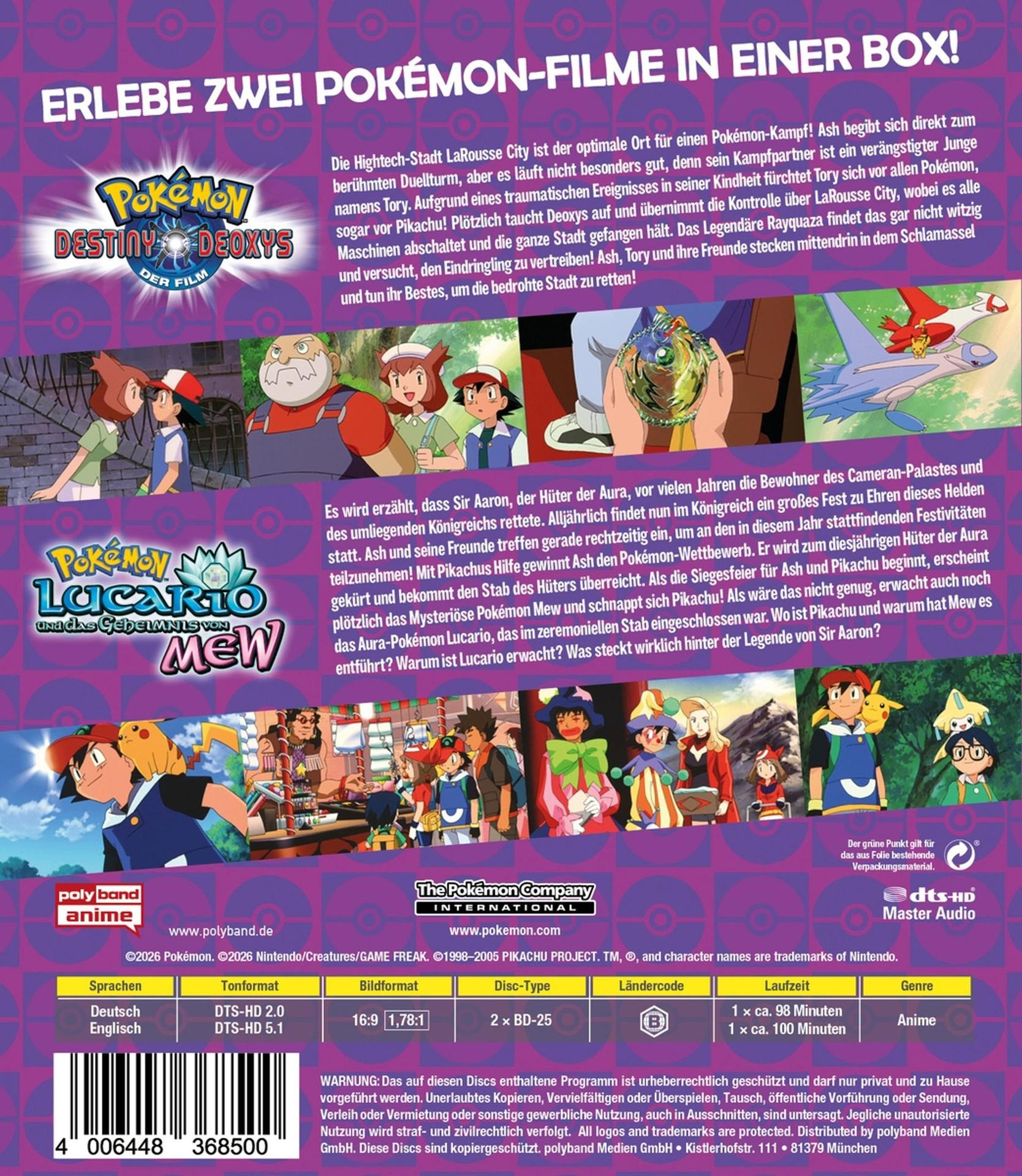 Cover-Art für "Pokémon: Destiny Deoxys" und "Pokémon: Lucario und das Geheimnis von Mew".