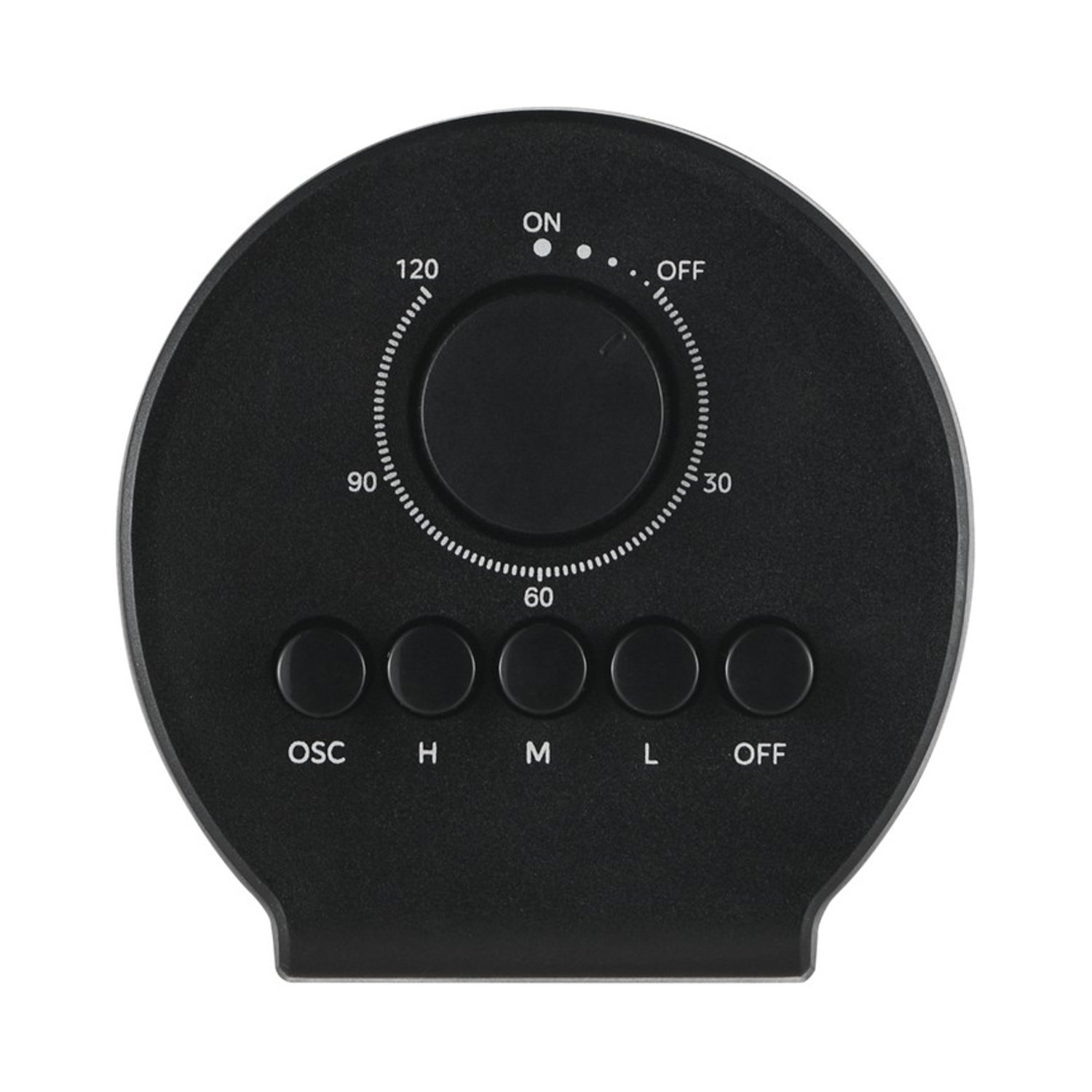 Timer nero con quadrante, scala 0-120 e pulsanti OSC, H, M, L, OFF.