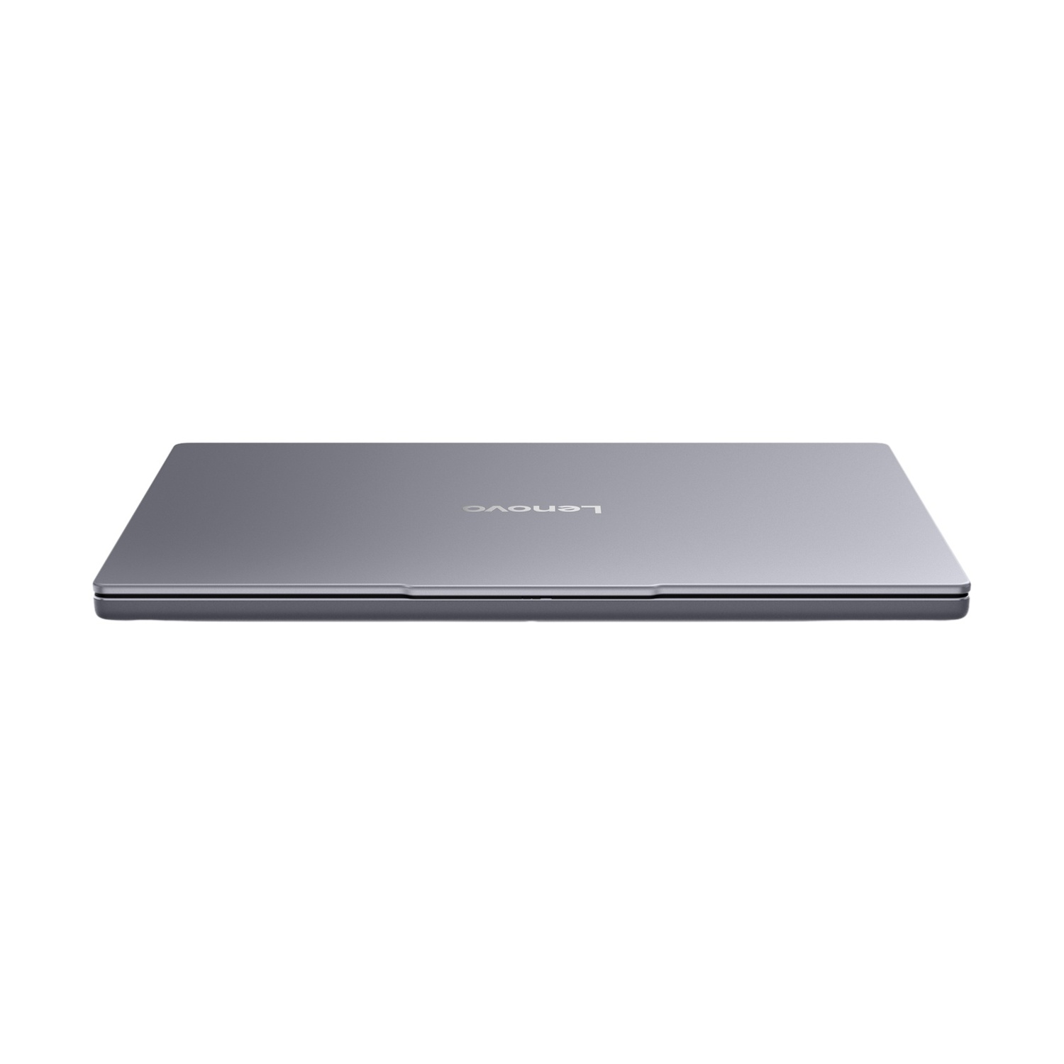 Laptop Lenovo grigio chiuso su sfondo bianco.
