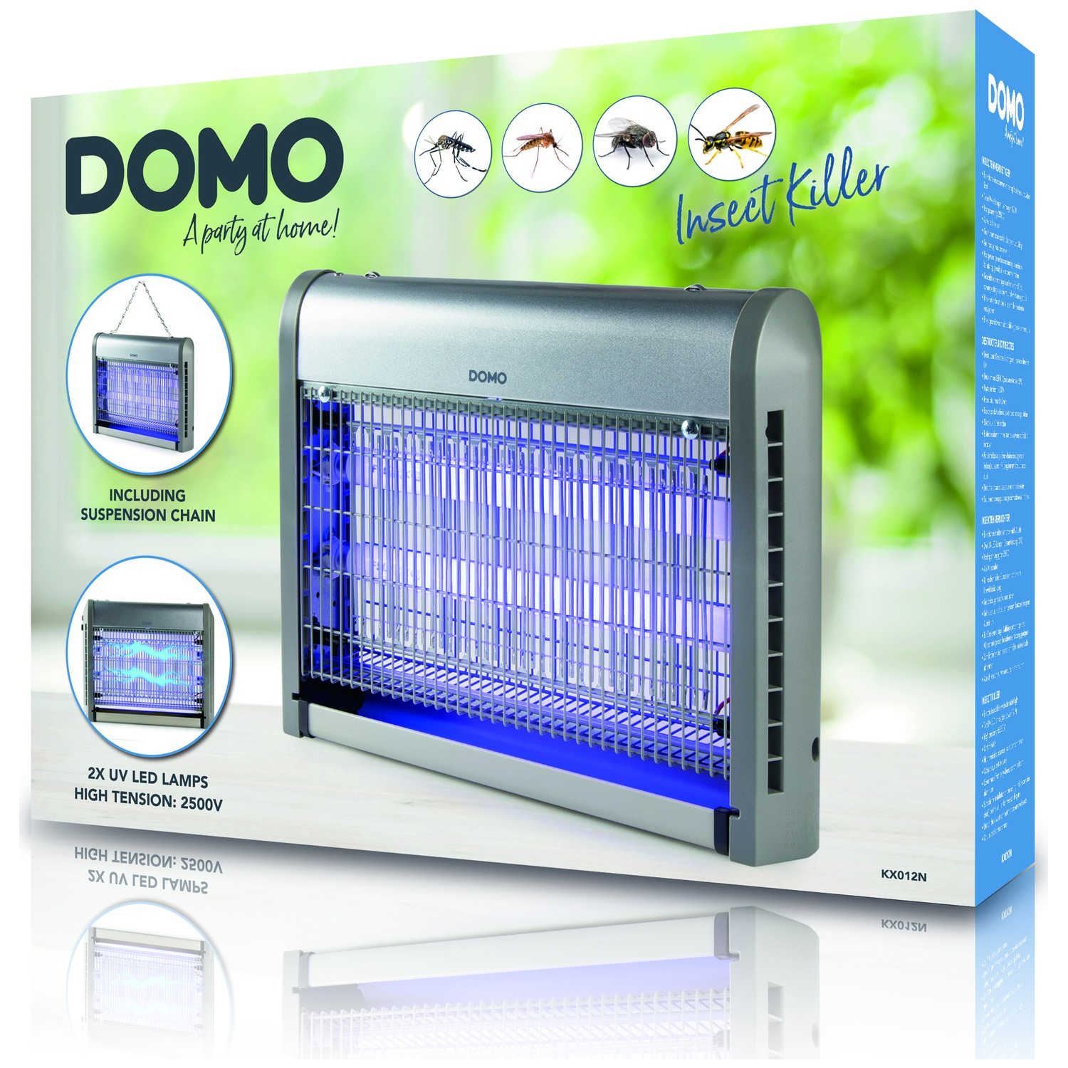 DOMO insectendoder met UV LED lampen en ophangketting, zilver.