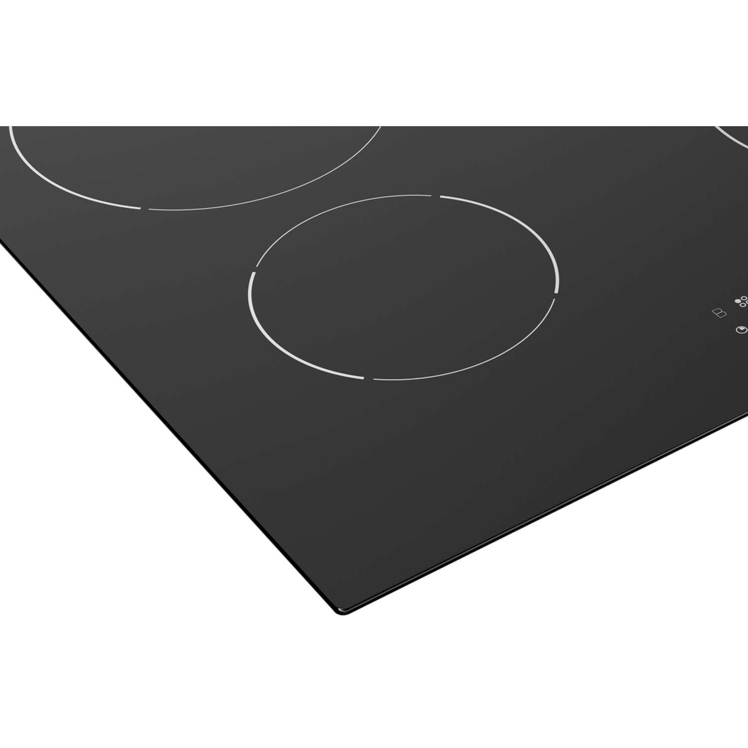 Plaque vitrocéramique noire avec marquages blancs de zones de cuisson.