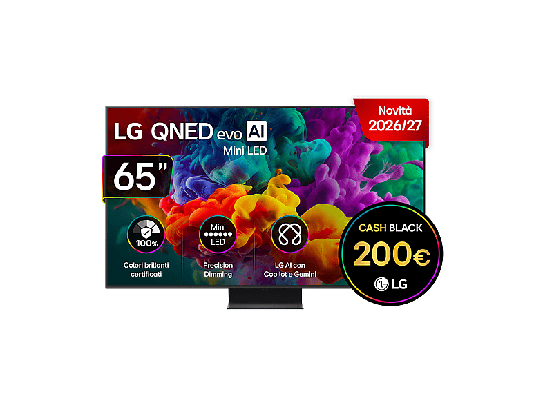 LG QNED MiniLED 65QNED87B6A TV MINI LED, SMART TV, 65 ”, Mini Processore a8 AI 4K Gen3, Charcoal Black, Classe E