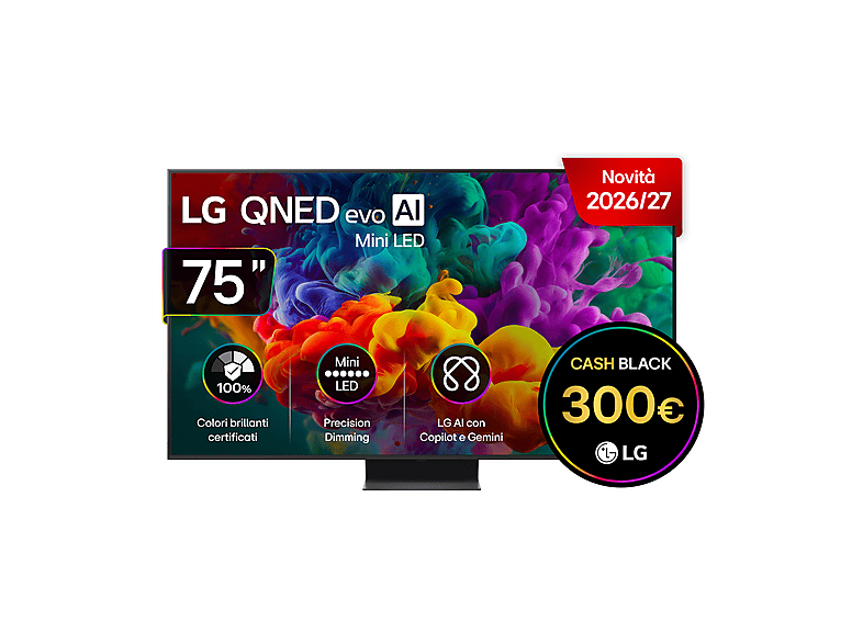 LG QNED MiniLED 75QNED87B6A TV MiniLED, SMART TV, 75 ”, Mini LED, Processore a8 Gen3 4K AI, Charcoal Black, Classe D
