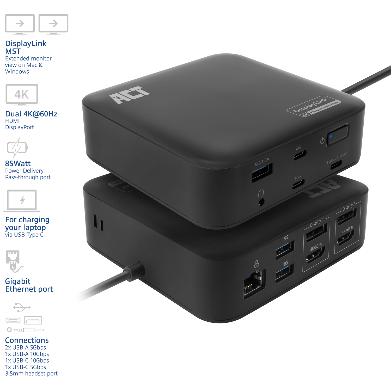 Two black docking stations with various ports.