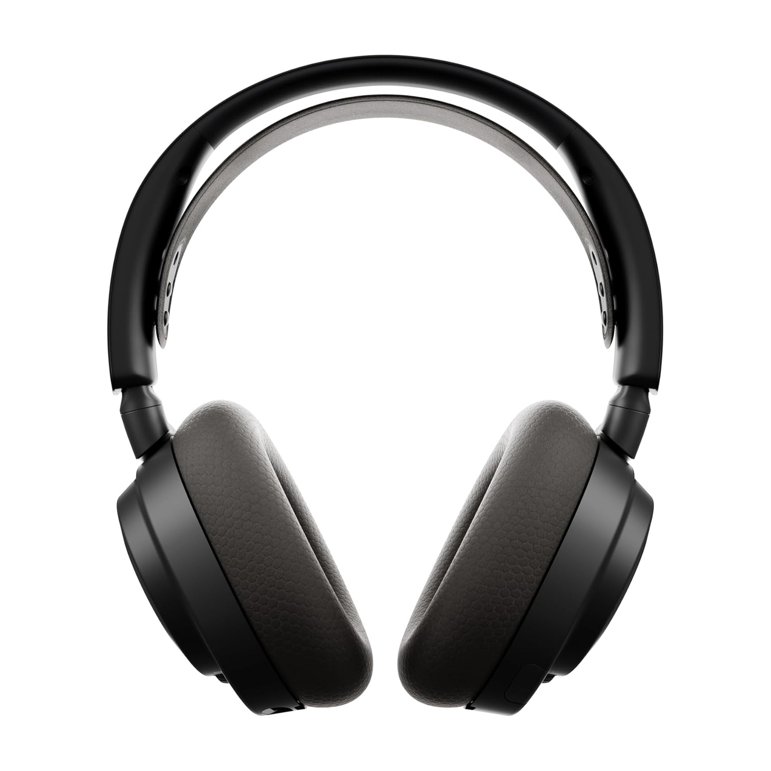 Cuffie over-ear nere con padiglioni in pelle su sfondo bianco.