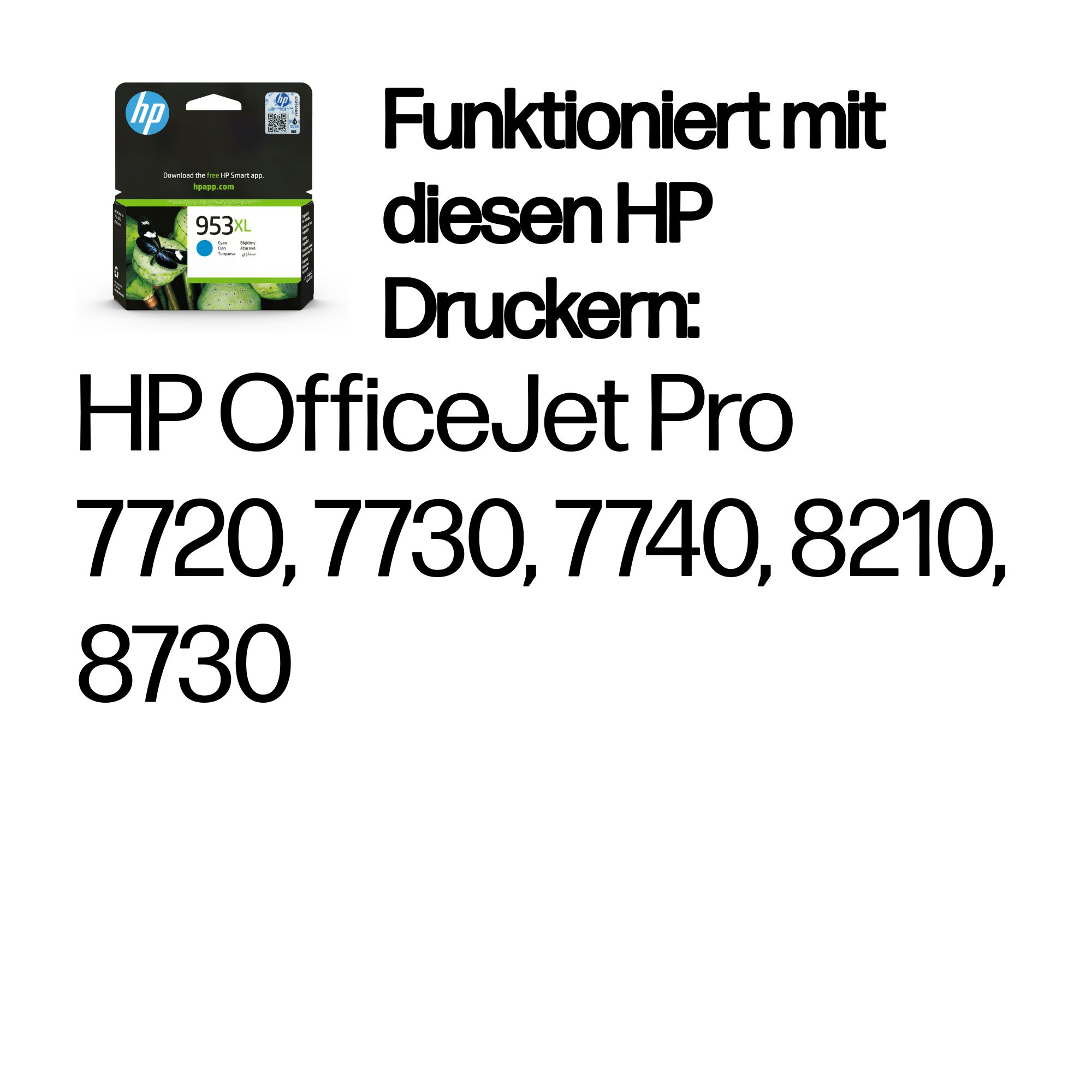 HP 953XL Cyan Tintenpatrone. Kompatibel mit HP OfficeJet Pro Druckern.