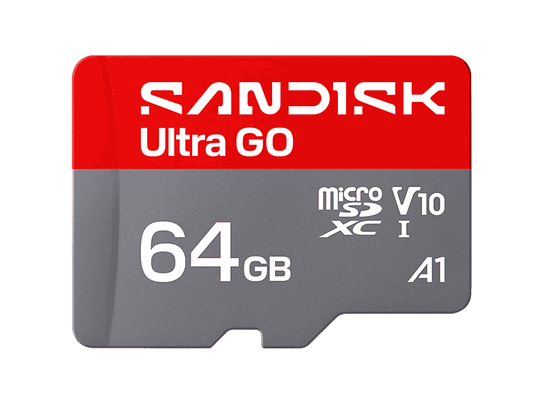 Tarjeta Micro SD – SANDISK Ultra GO, 64 GB, Hasta 140 MB/s de lectura, Vídeo en Full HD, V10, U1, C10, A1, memoria NAND, Gris