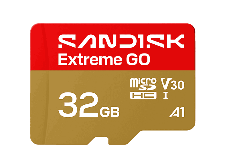 Tarjeta Micro SD – SANDISK Extreme GO, 32 GB, Hasta 100MB/s de lectura, UHS-I, Vídeos en 5K y 4UHD, U3, V30, A1, C10, Apta Drones, Oro