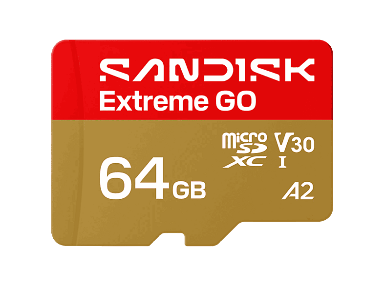 Tarjeta Micro SD – SANDISK Extreme GO, 64 GB, Hasta 170 MB/s de lectura, UHS-I, Vídeos en 5K y 4UHD, U3, V30, A2, C10, Apta Drones, Oro
