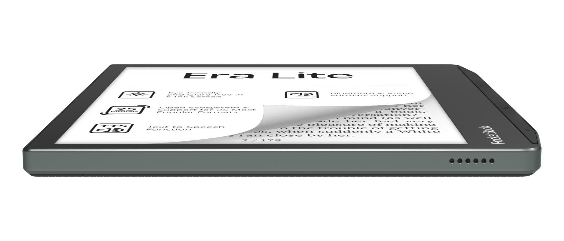 Ein graues PocketBook Era Lite E-Reader mit 7-Zoll-E-Ink-Bildschirm.