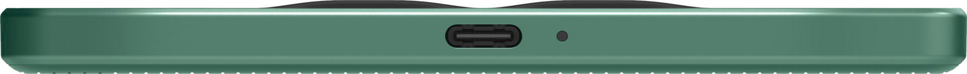 Grünes Gerät mit USB-C-Anschluss und kleinem Punkt.