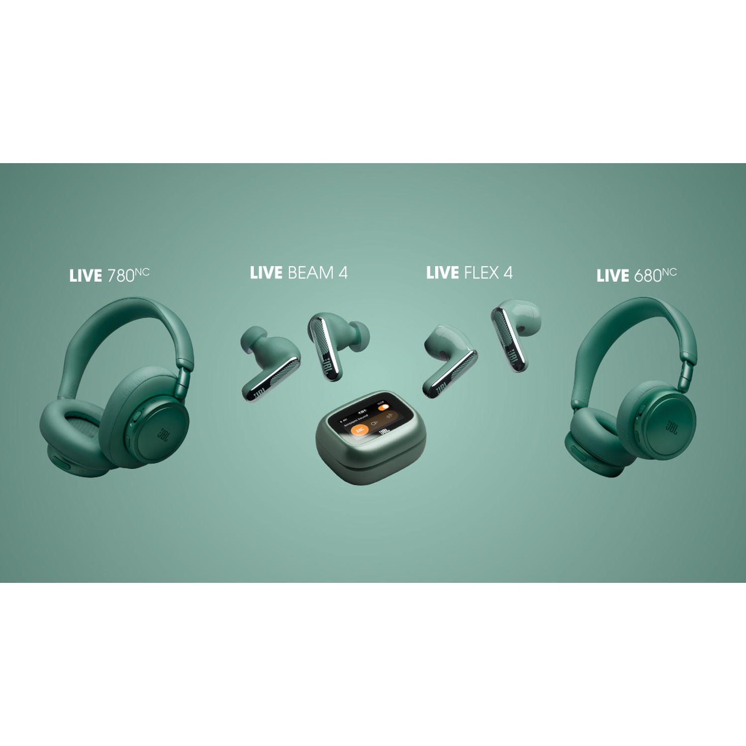 Casques et écouteurs JBL verts sur fond vert doux.