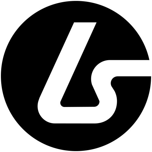 Ein weißes Logo mit einem stilisierten 'LS' auf schwarzem Hintergrund.