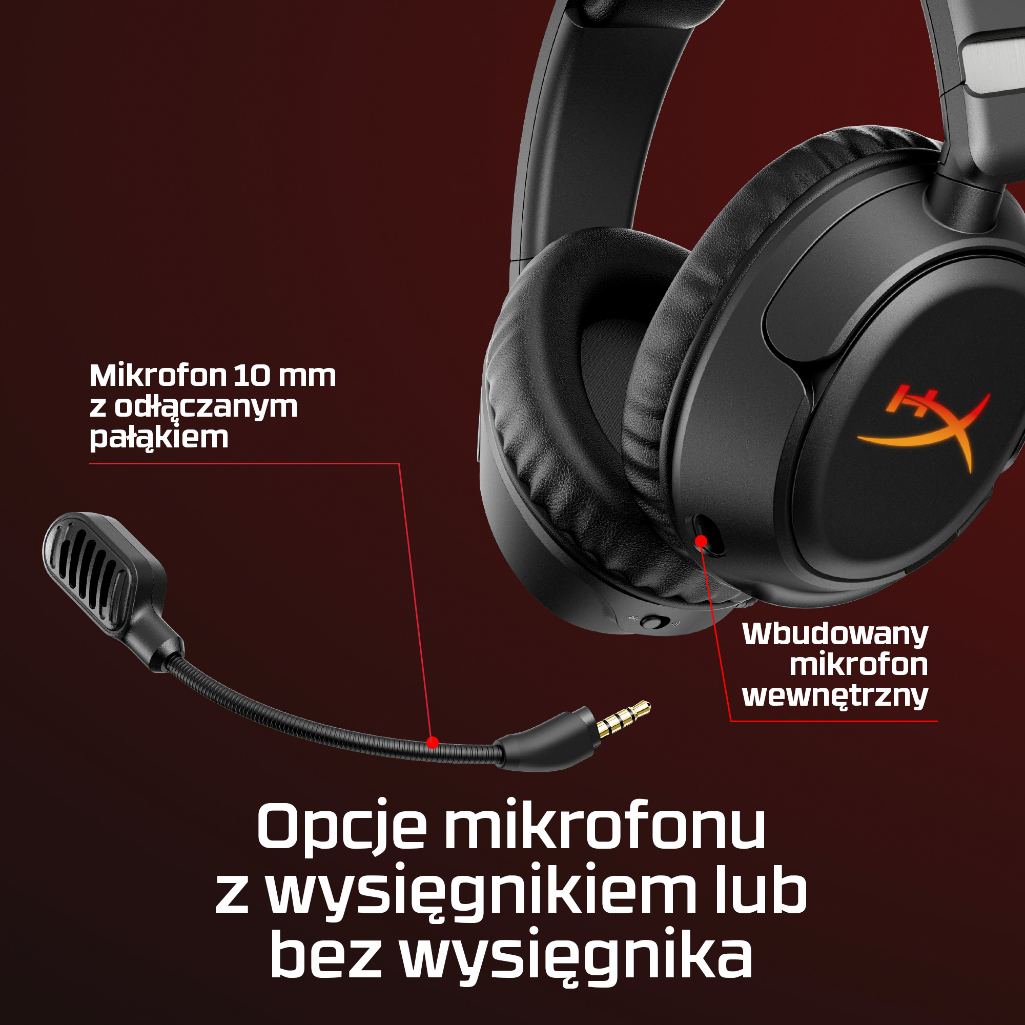 Czarne słuchawki z odłączanym mikrofonem na wysięgniku i wbudowanym mikrofonem.