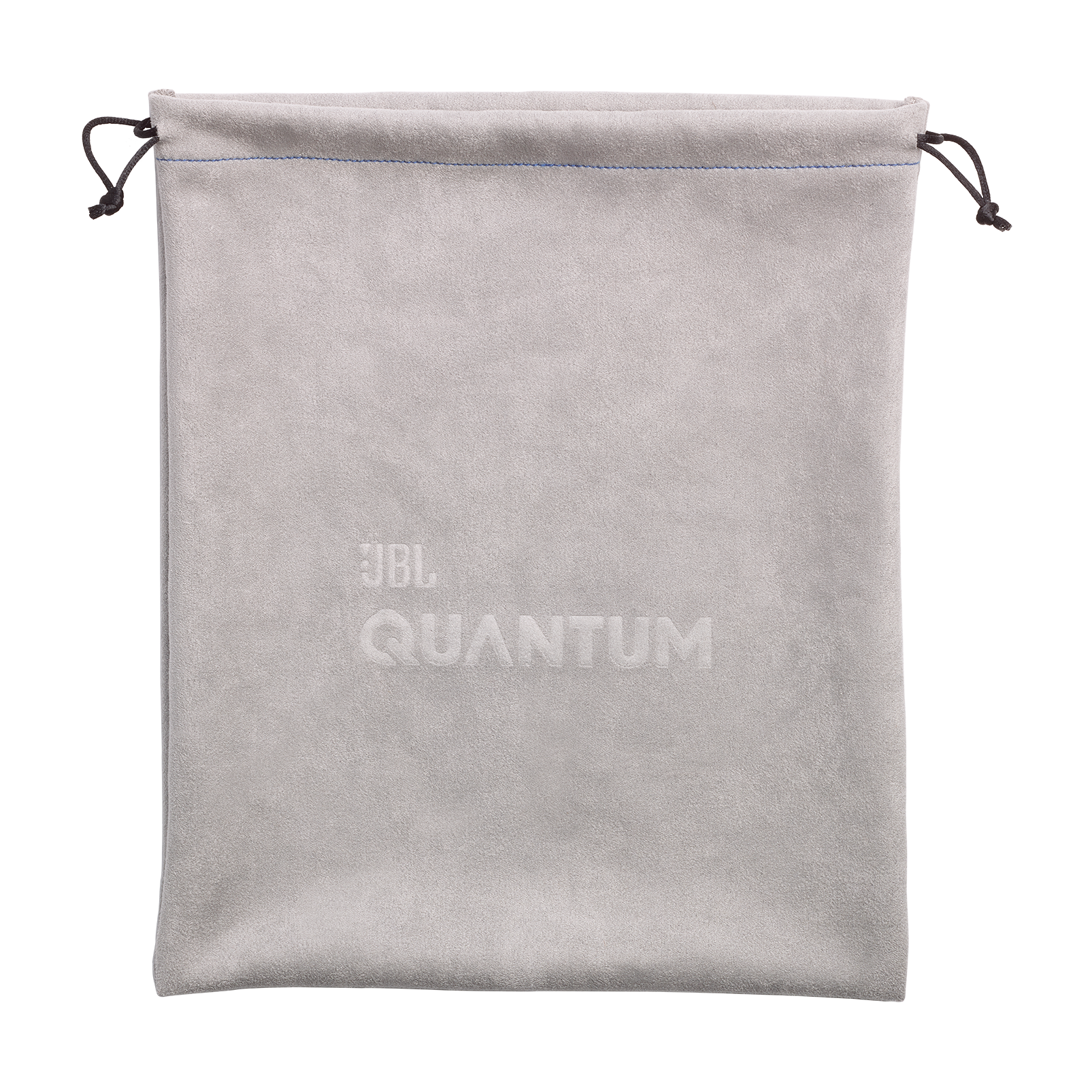 Szary worek JBL Quantum ze sznurkiem i niebieskim szwem.