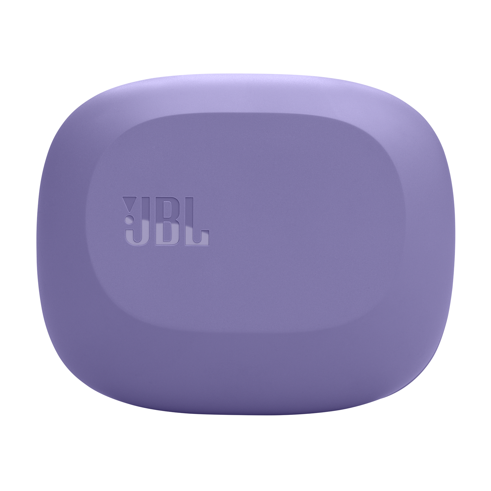 Fioletowe etui ładujące JBL z zaokrąglonymi krawędziami na czarnym tle.