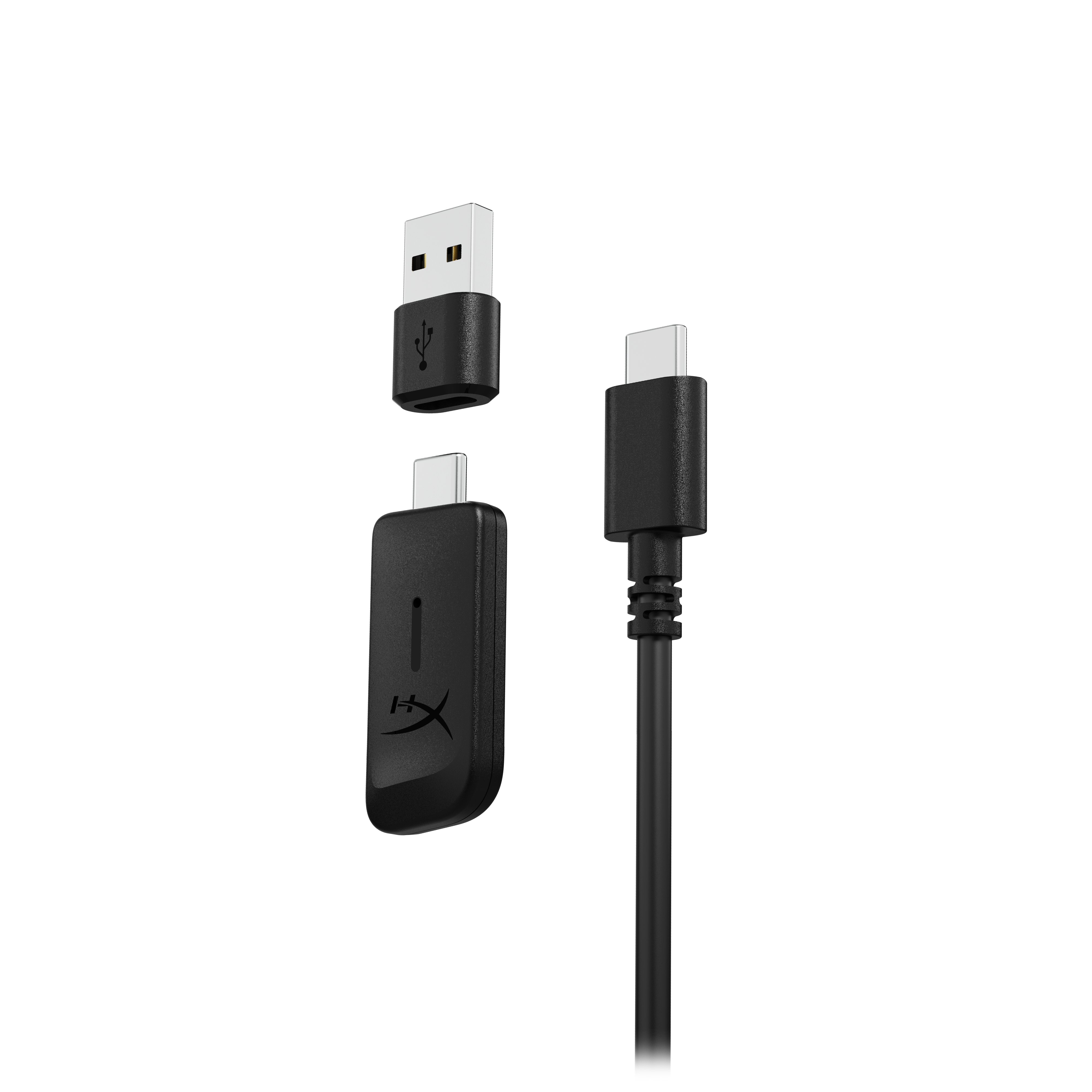 Czarny adapter USB-C z wtyczką USB-A i kablem.