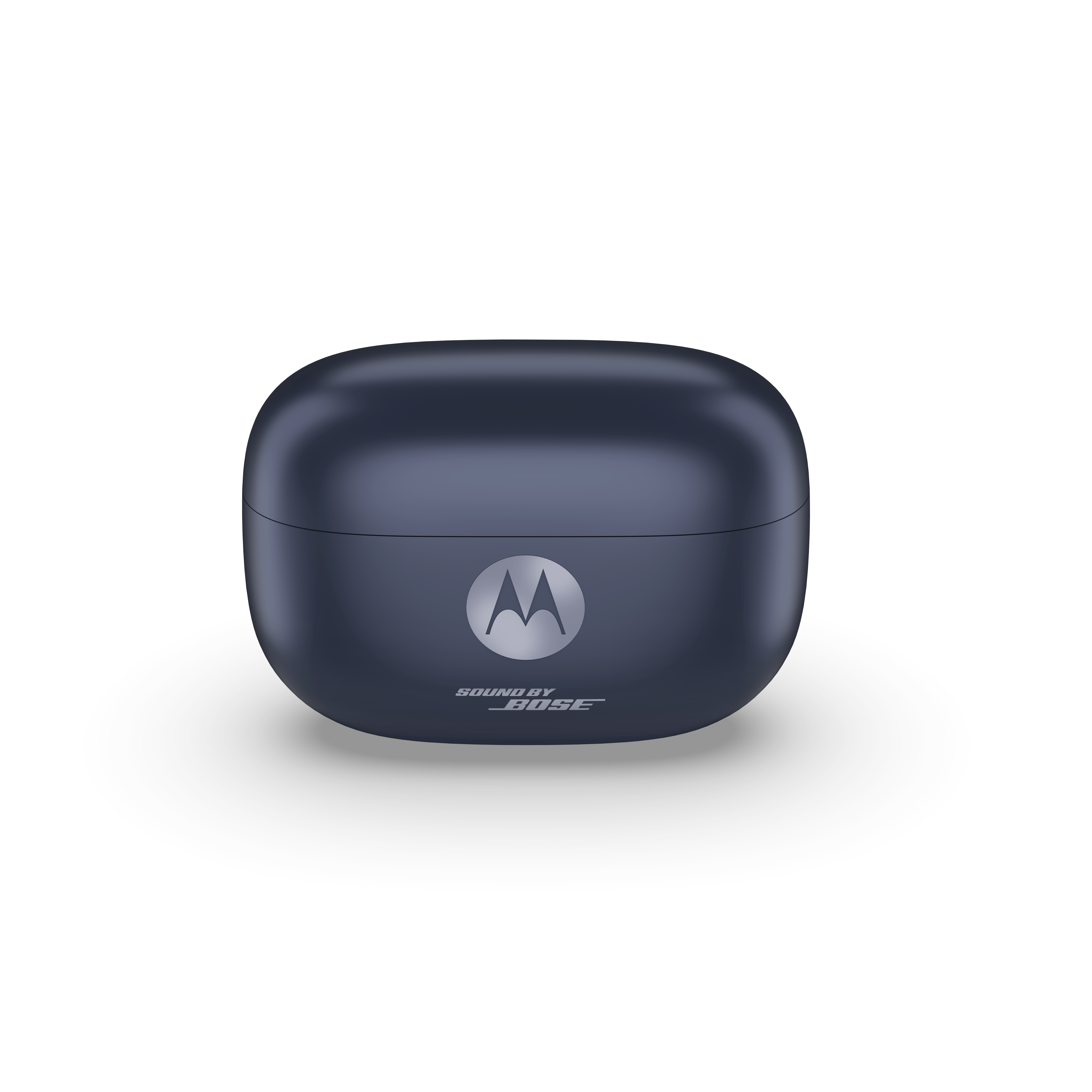 Ciemnoniebieskie etui ładujące z logo Motorola i Bose.