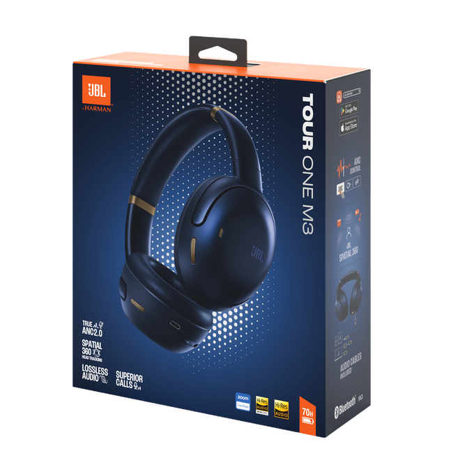 Pudełko słuchawek JBL Tour One M3 z ANC 2.0 i baterią 70h.
