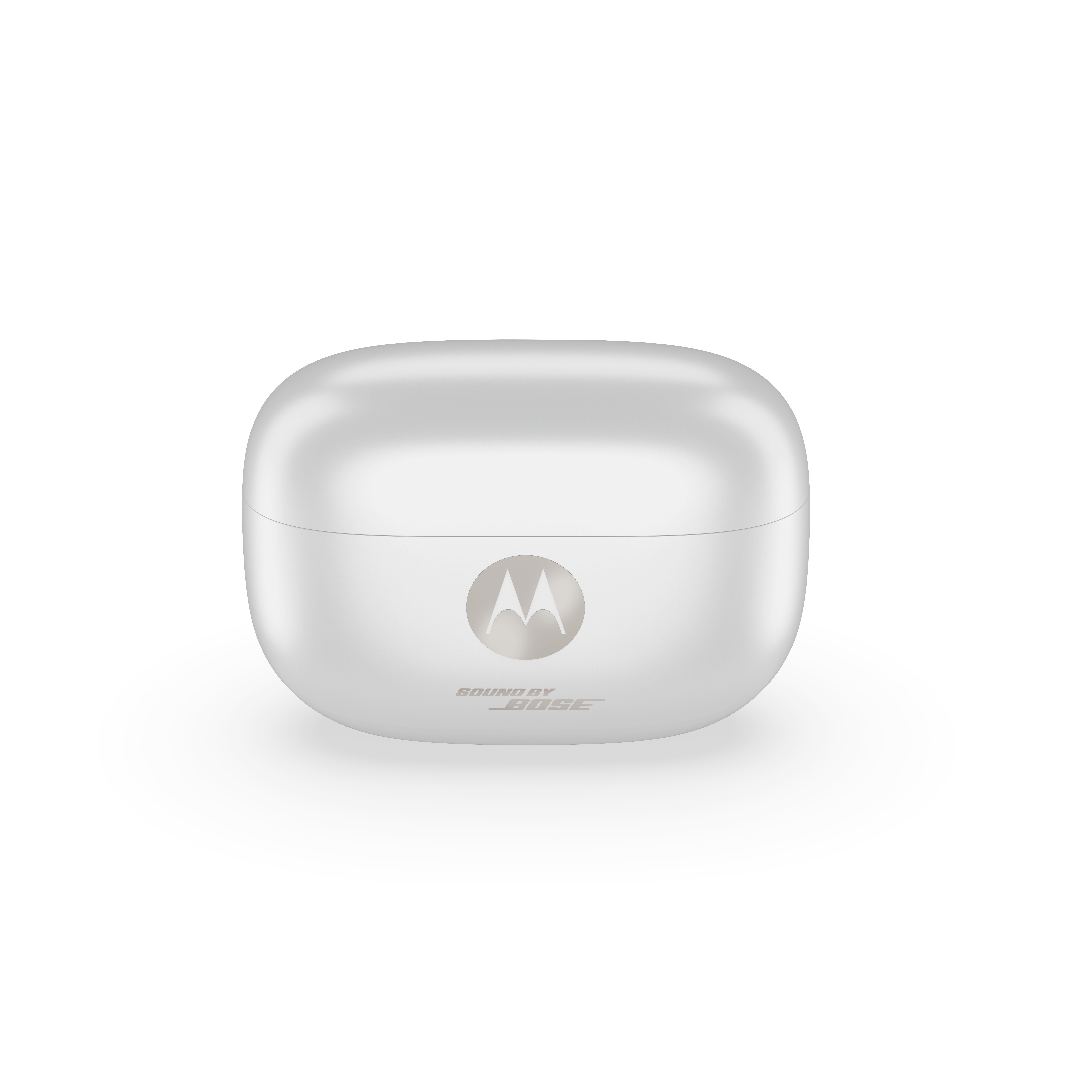 Białe etui ładujące Motorola z logo i napisem Bose.