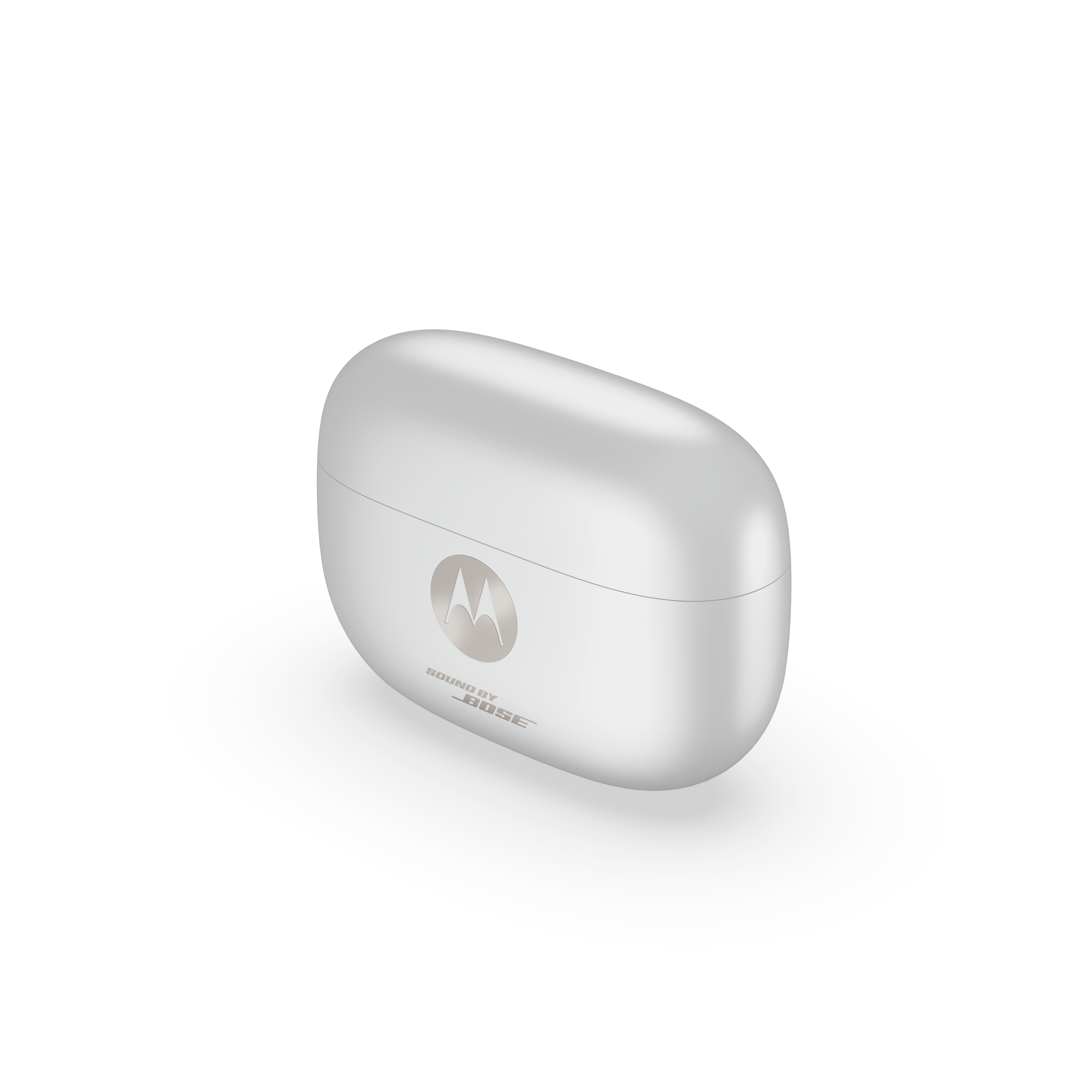 Białe etui ładujące Motorola z logo Bose, na białym tle.