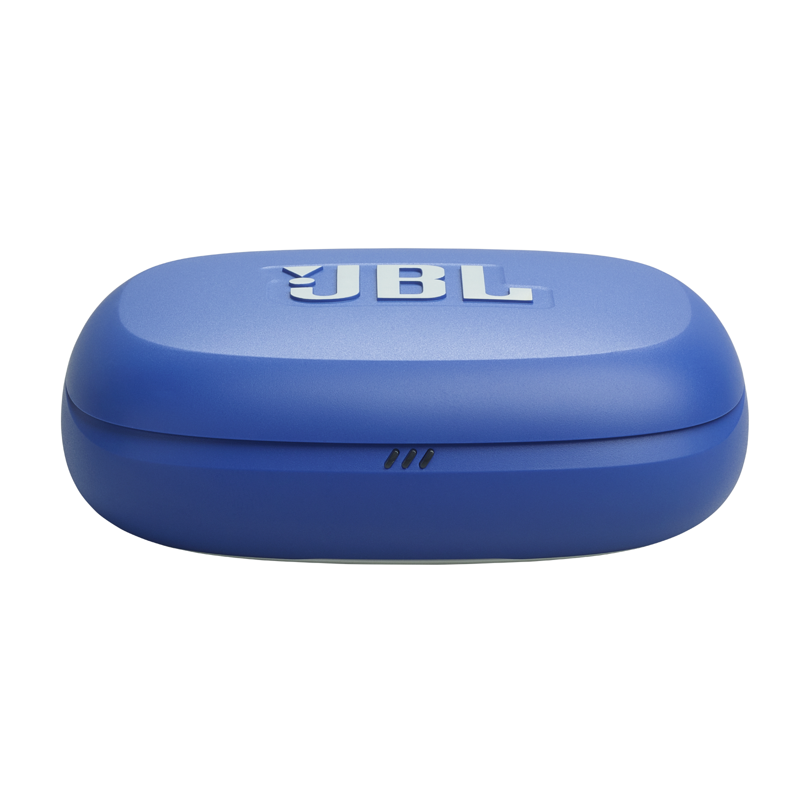 Niebieskie etui ładujące JBL z logo i trzema kropkami.
