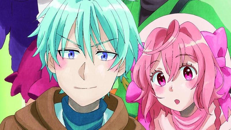 Anime-Figuren: Ein Junge mit türkisfarbenem Haar und ein Mädchen mit rosa Haar.