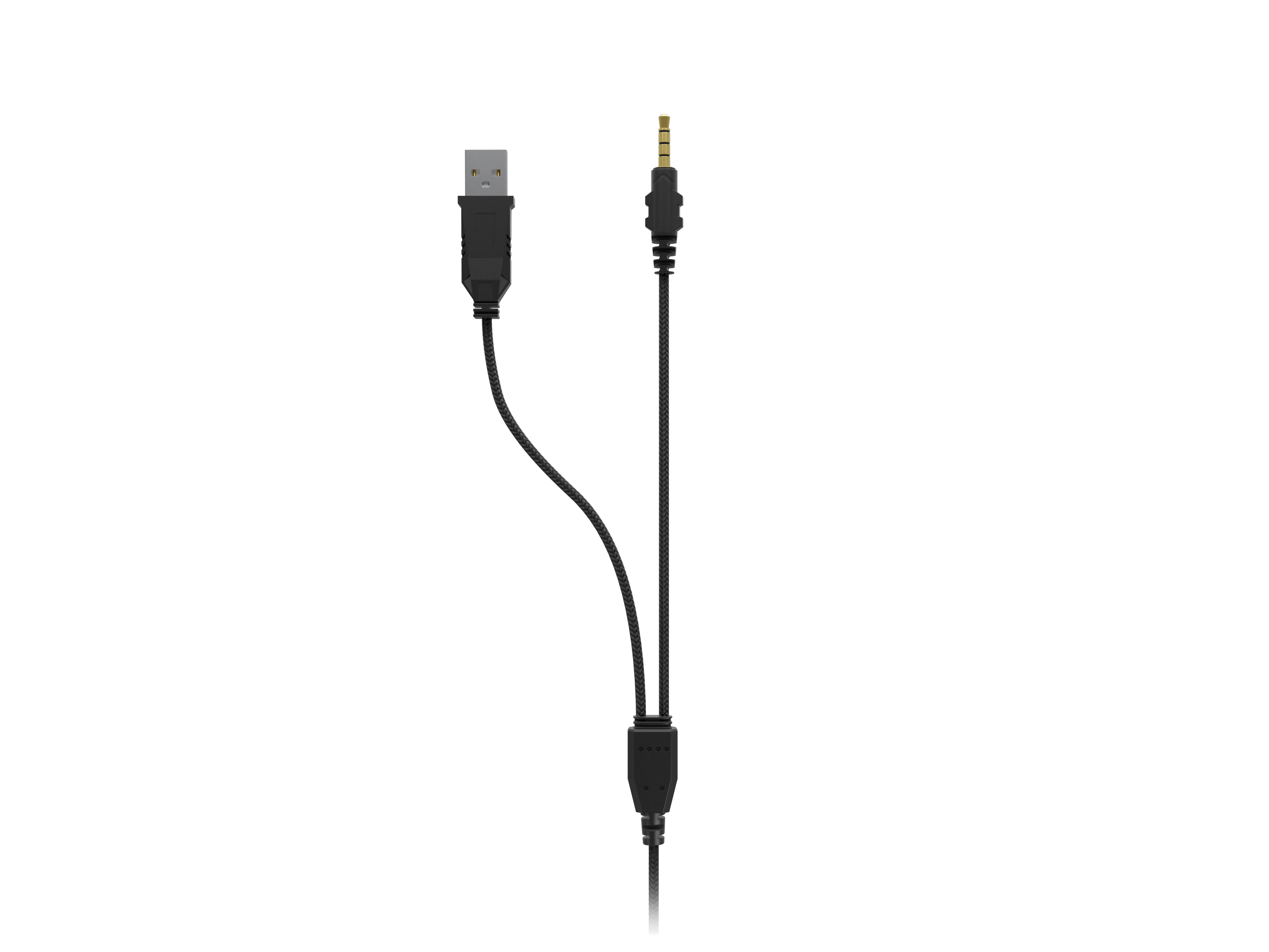 Czarny kabel z wtyczką USB i jack.