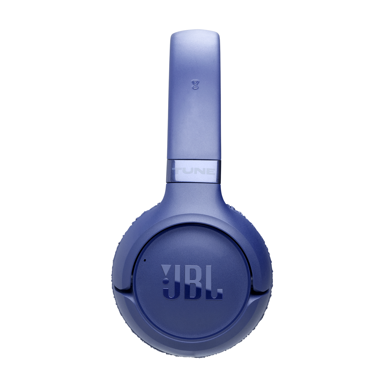 Niebieskie słuchawki JBL z napisem TUNE na czarnym tle.