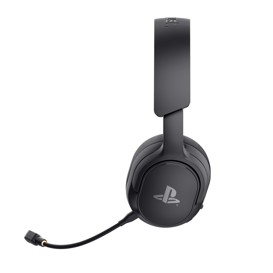 Czarne słuchawki nauszne z mikrofonem i logo PlayStation.
