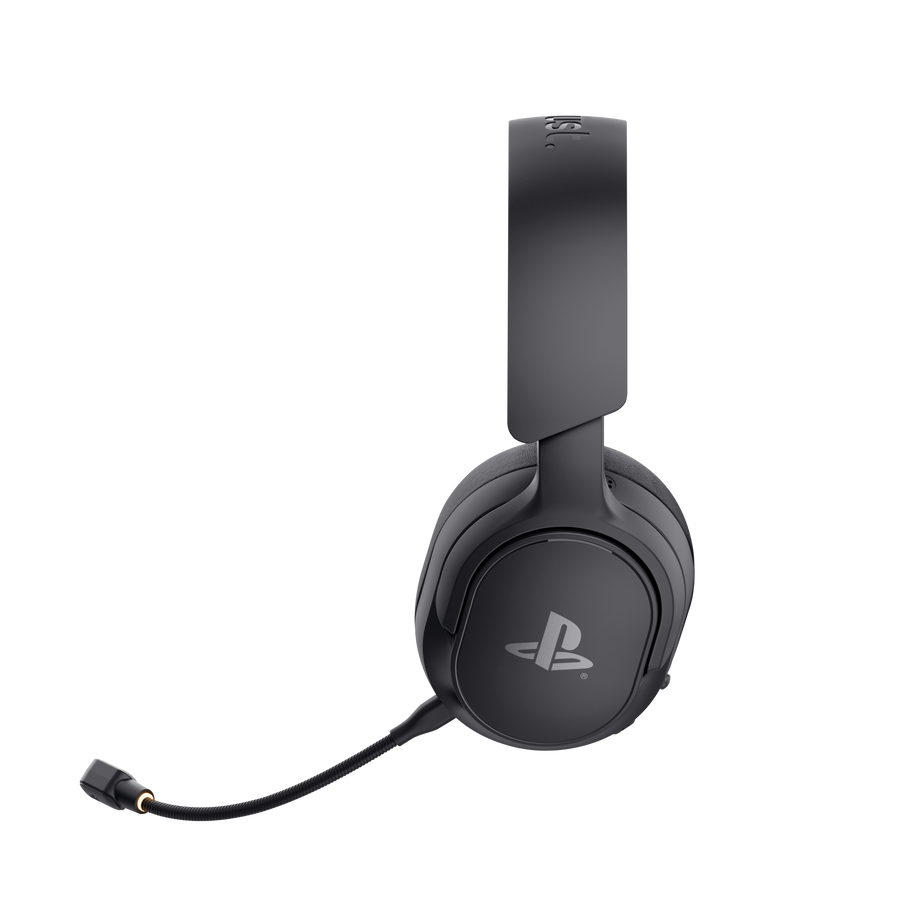 Czarny zestaw słuchawkowy z mikrofonem i logo Playstation.