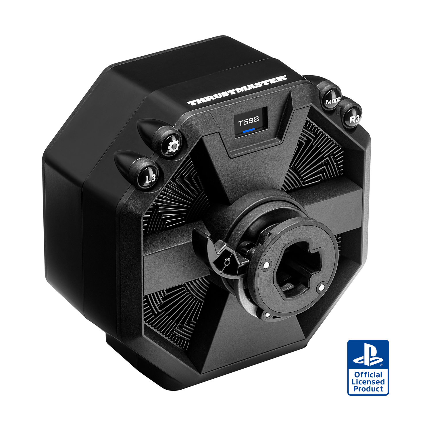 Controller volante da corsa nero con pulsanti e logo PS.