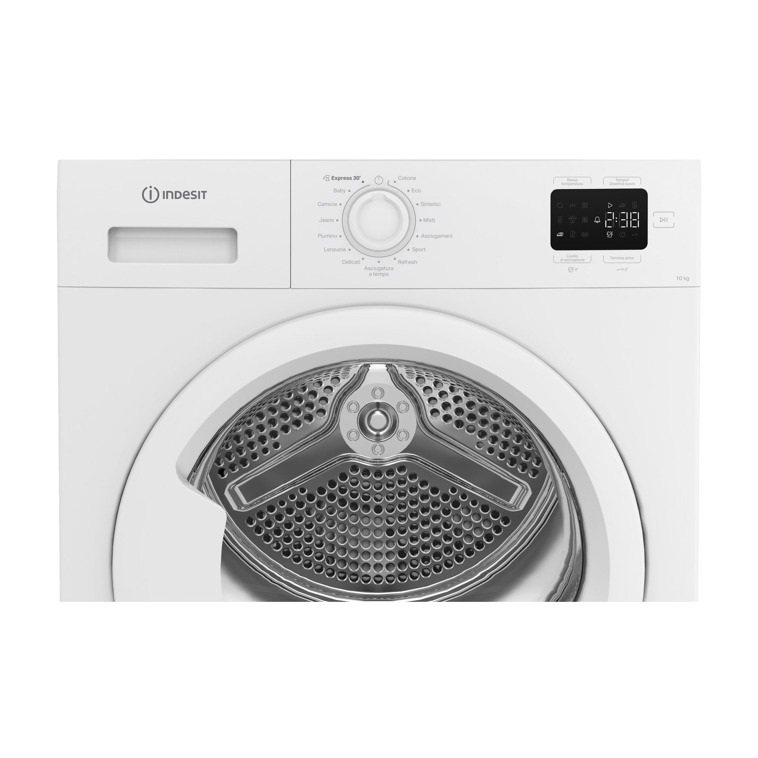Lavatrice Indesit bianca con display digitale e cestello