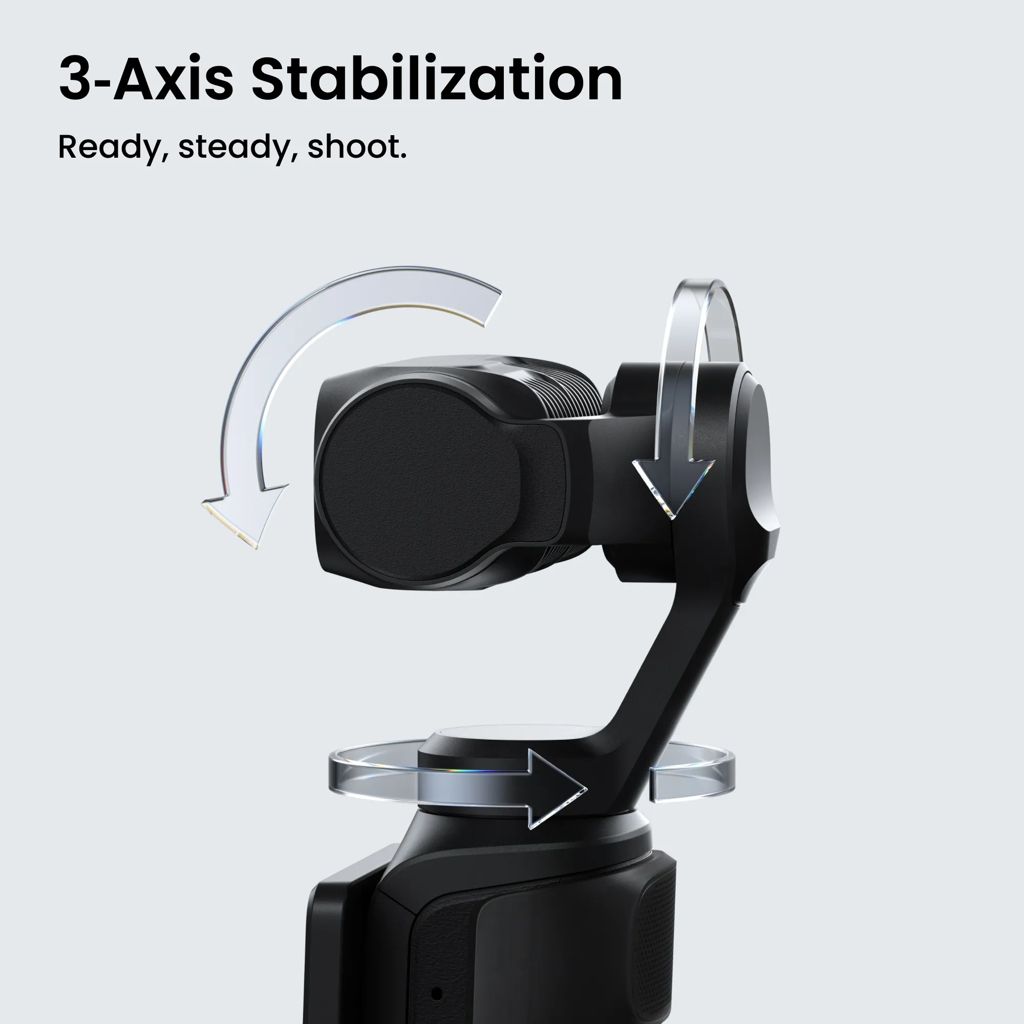 Ein schwarzer Gimbal mit drei Achsen, der für Stabilität sorgt.