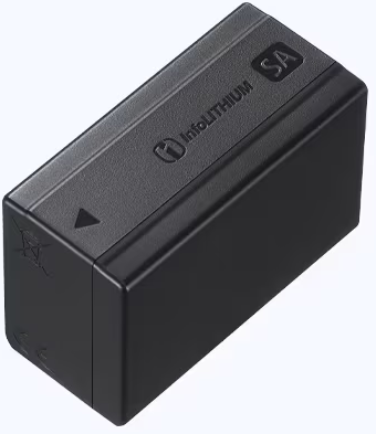 Schwarzer Akku mit InfoLITHIUM SA-Aufschrift und Pfeilsymbol.