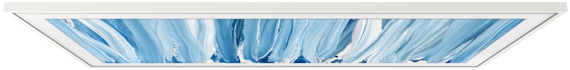 Abstrakte blaue und weiße Pinselstriche auf einem rechteckigen Display.
