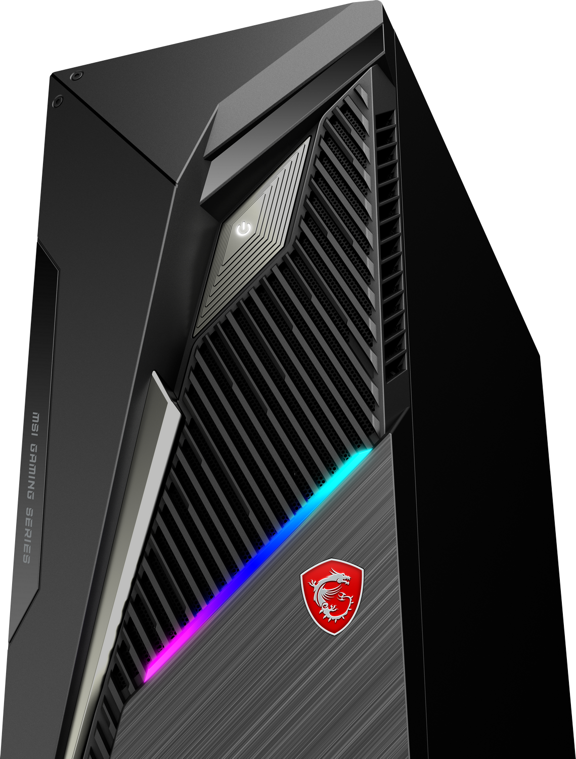 Un PC gaming negro con logo MSI e iluminación RGB.