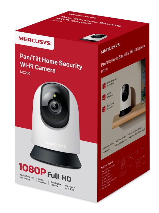 Pudełko kamery Wi-Fi MERCUSYS Pan/Tilt Home Security, MC200, 1080P.