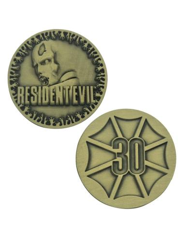 Dos monedas doradas, una con cara de zombi y Resident Evil