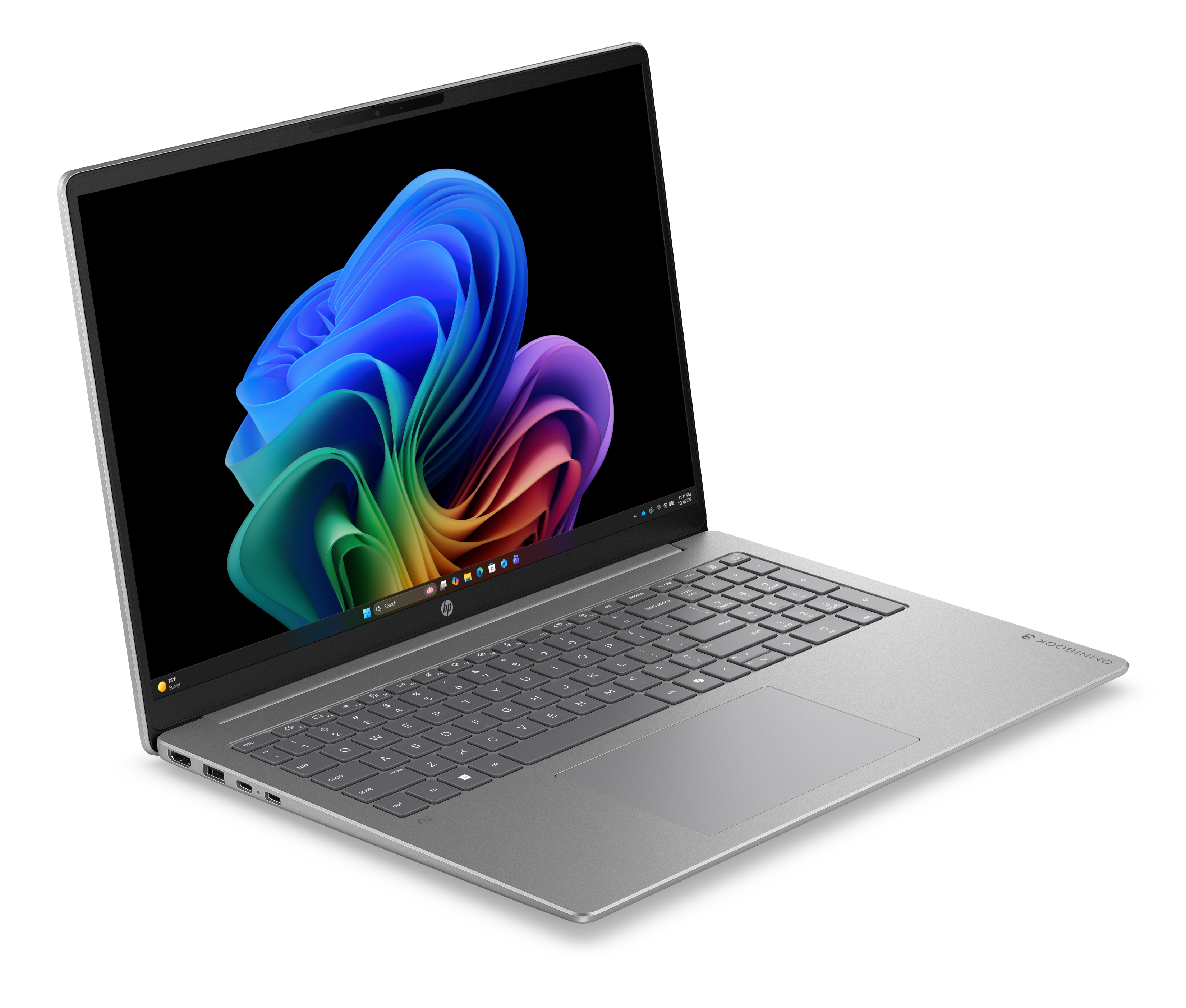 Ein silberner Laptop mit einem bunten Hintergrundbild auf dem Bildschirm.