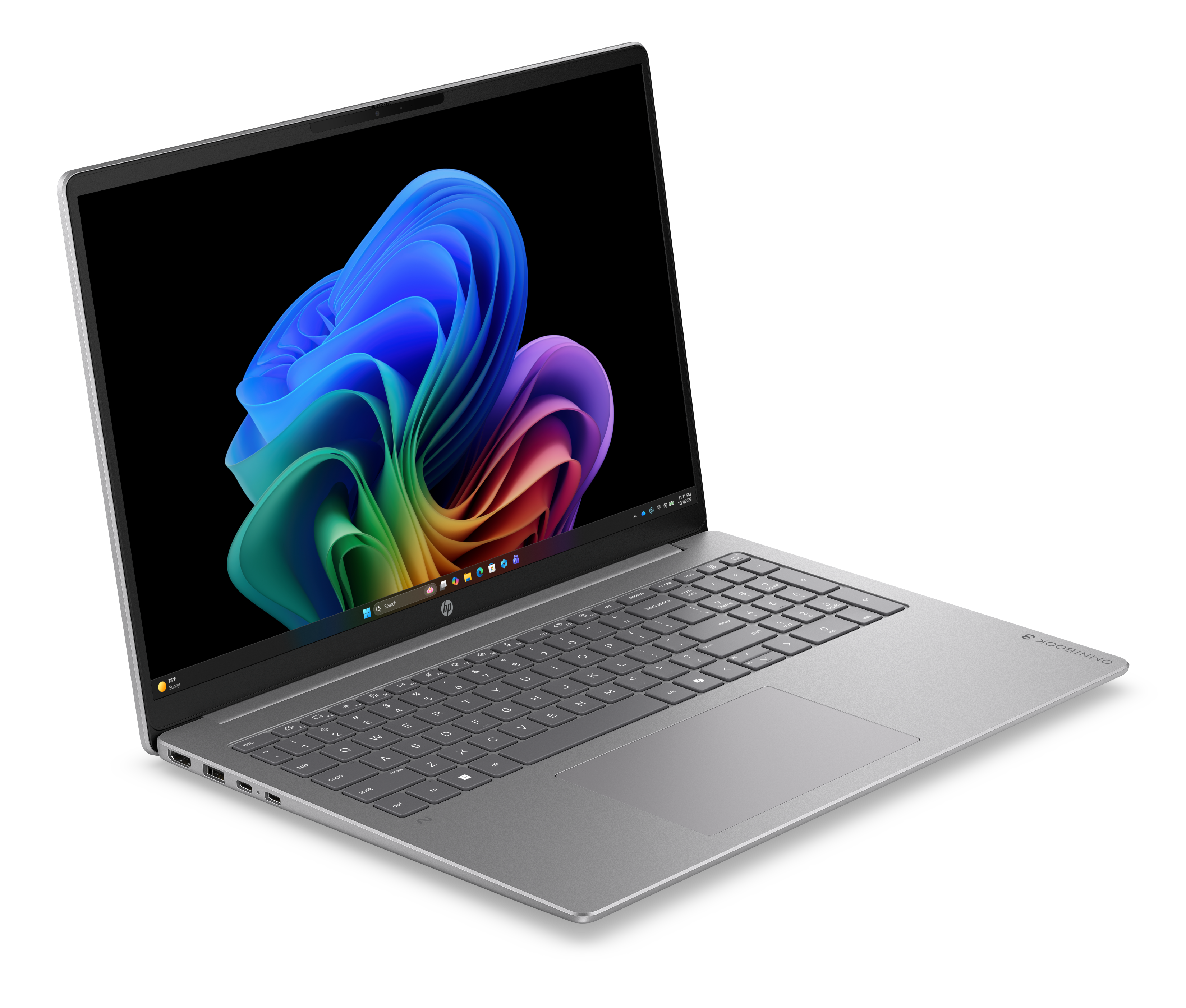 Ein silberner Laptop mit einem bunten Hintergrundbild auf dem Bildschirm.