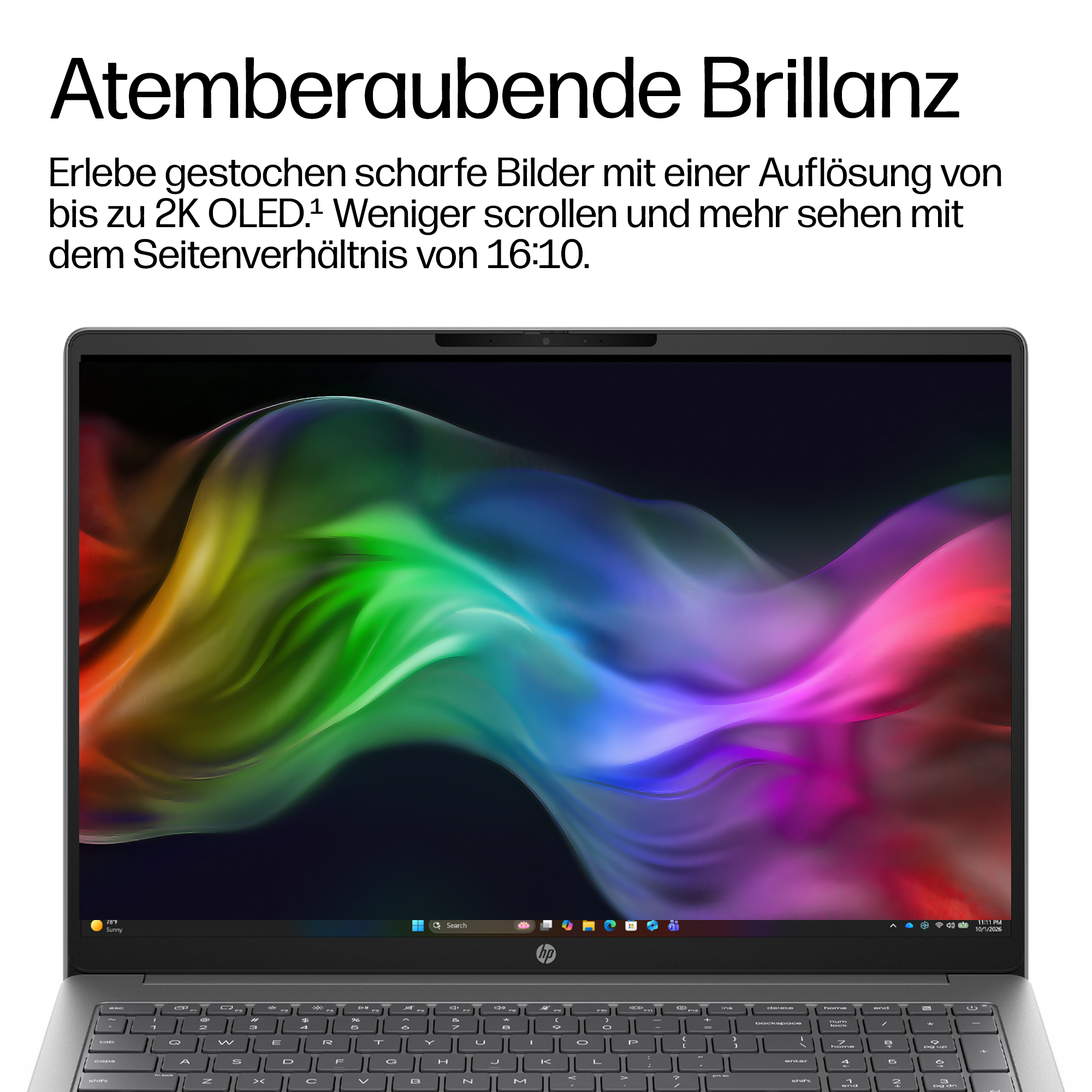 Ein Laptop mit einem farbenfrohen, abstrakten Hintergrund auf dem Bildschirm.
