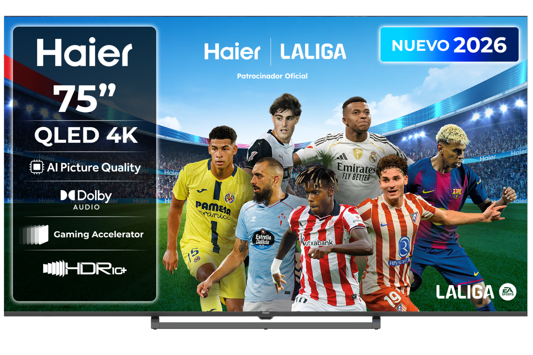 Haier TV QLED 75" 4K HDR10+ Google TV AI Picture Quality Dolby Audio Gaming Accelerator Negro