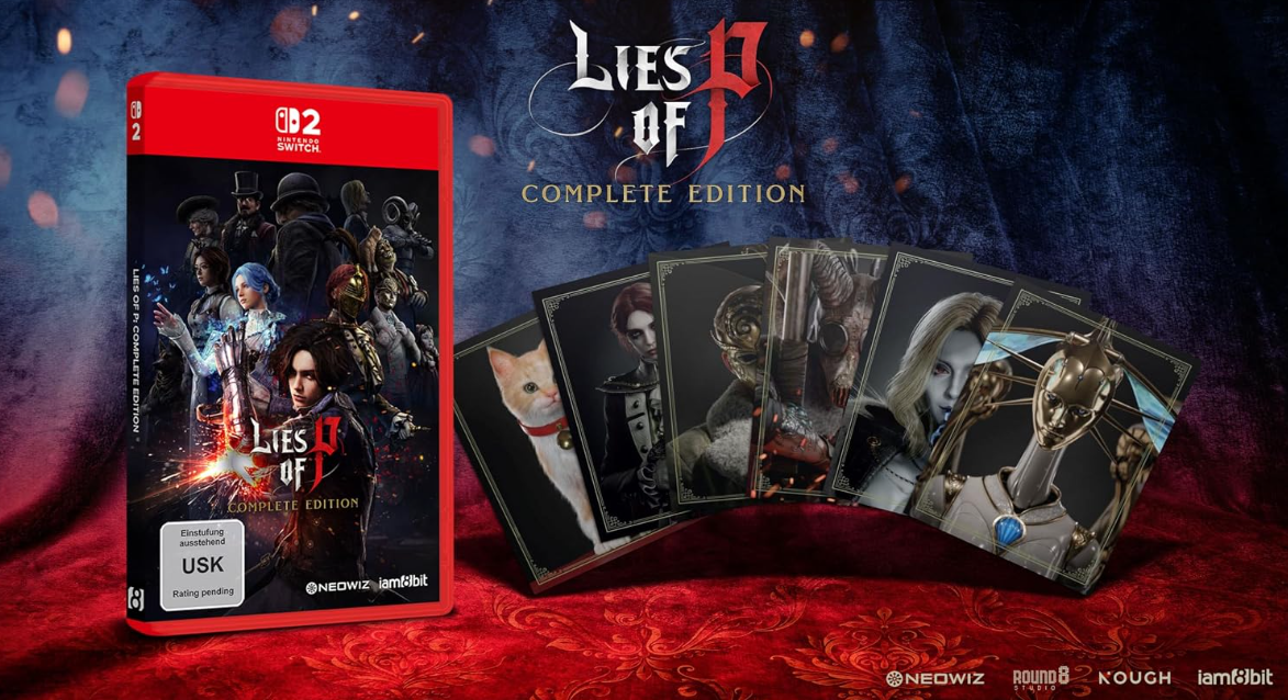Nintendo Switch-Spiel "Lies of P Complete Edition" mit Charakterkarten.