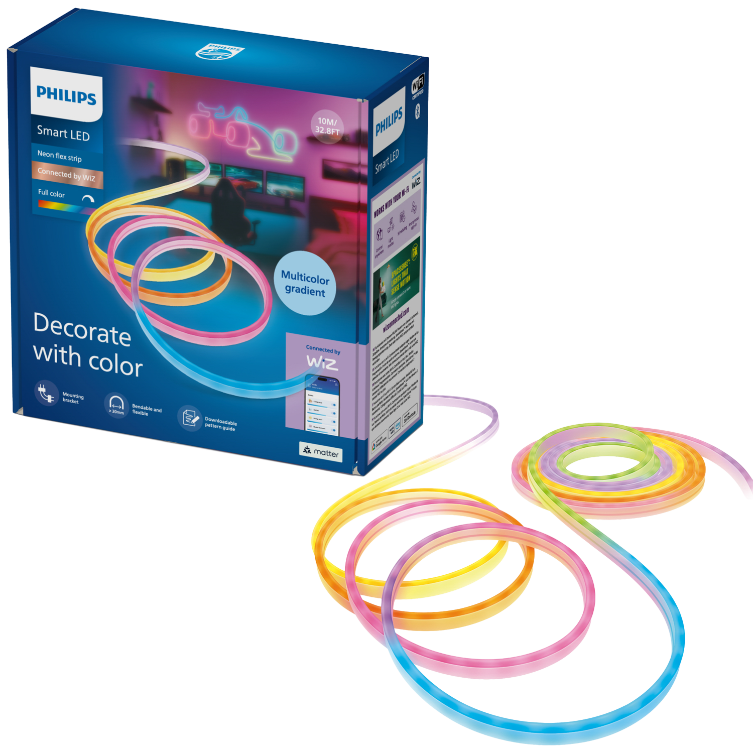Philips Smart Lighting Smart Lighting - Neon Flex 10m Gekleurd En Instelbaar Wit Licht Muzieksynchronisatie WIZ App Wifi Slimme Ledstrip Wit