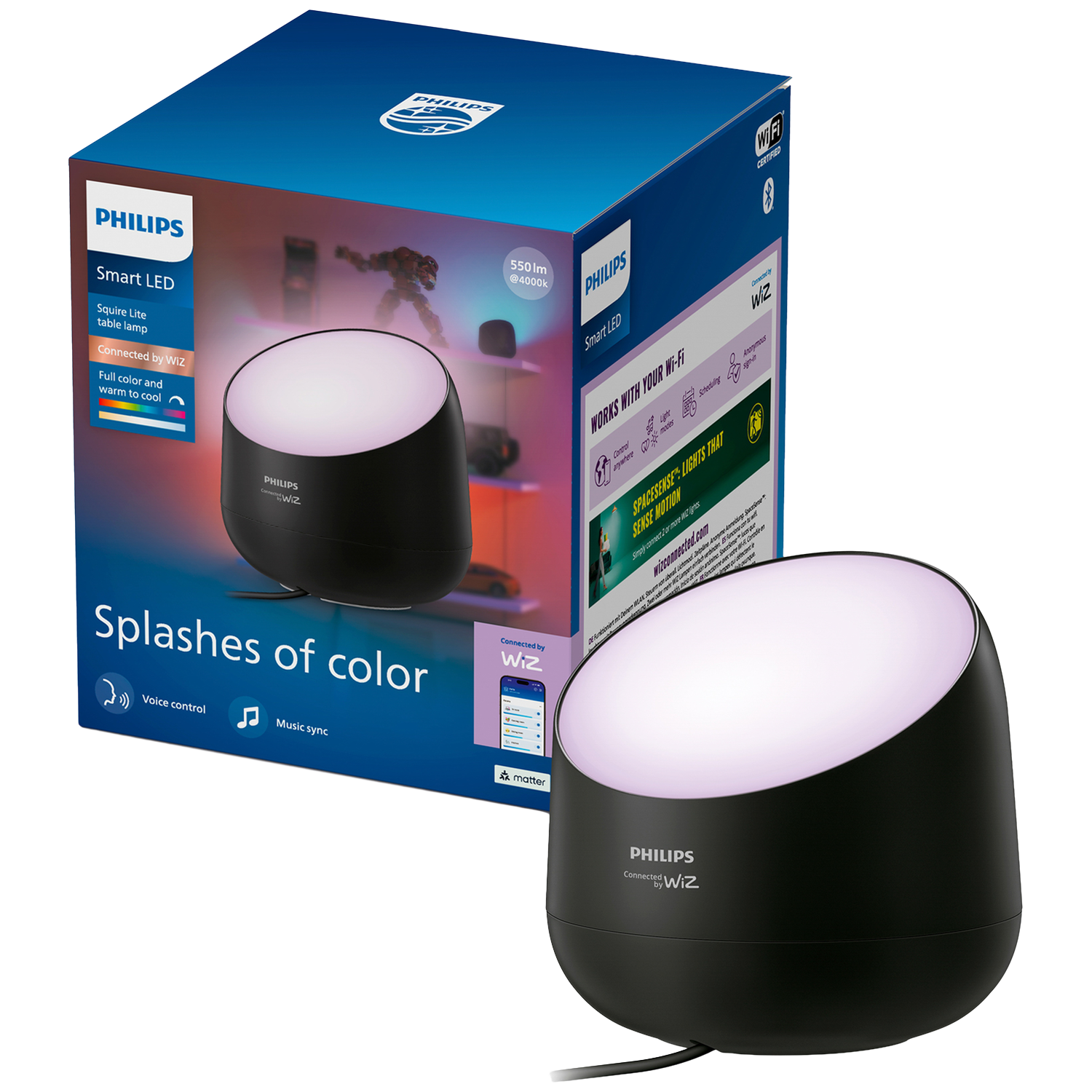 Philips Smart Lighting Smart Lighting - Squire Lite Tafellamp Gekleurd En Instelbaar Wit Licht Muzieksynchronisatie WIZ App Wifi Slimme Binnenarmatuur Zwart