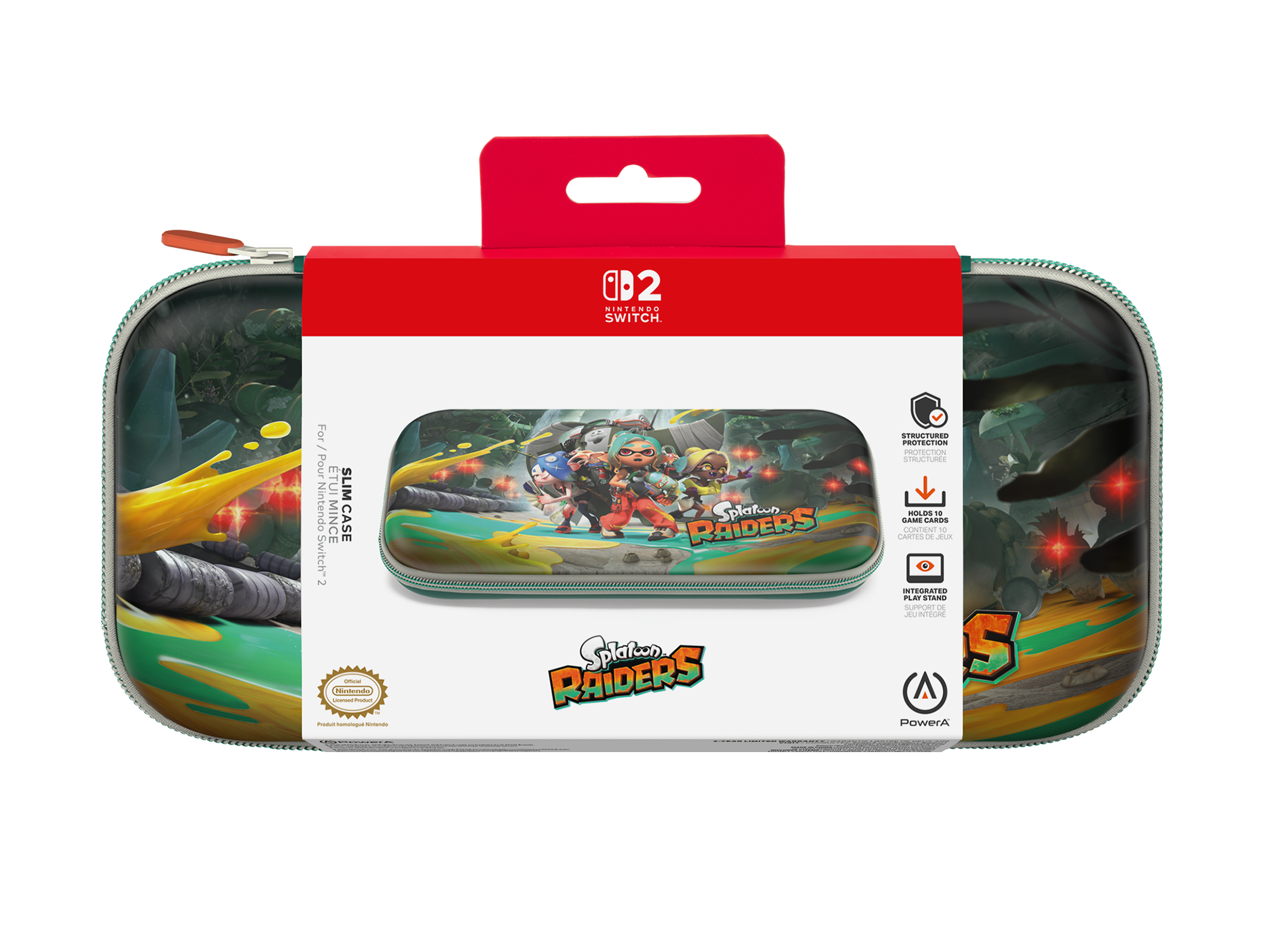 Nintendo Switch Slim Case mit Splatoon Raiders Design, zeigt Charaktere und Logo.