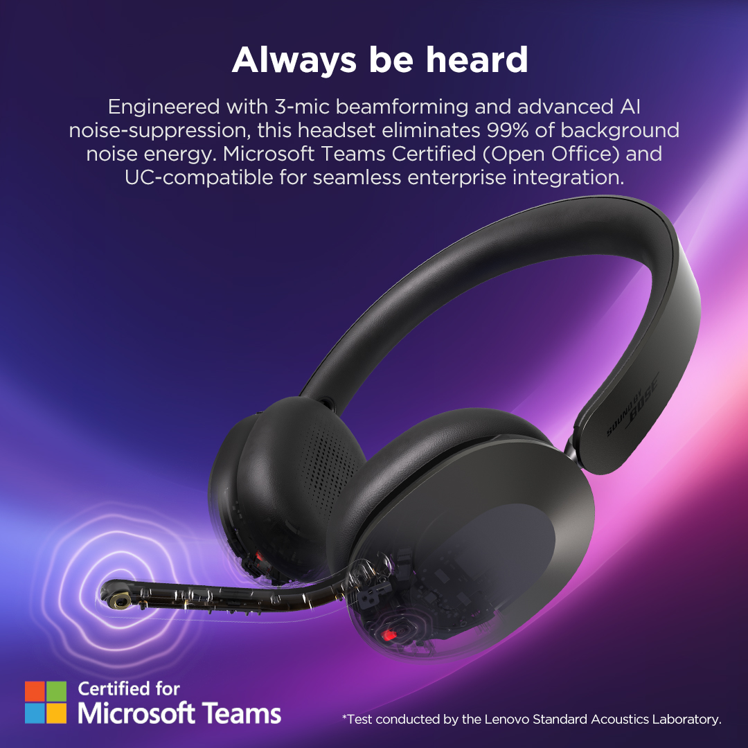 Auriculares negros Bose con micrófono, certificados para Microsoft Teams.